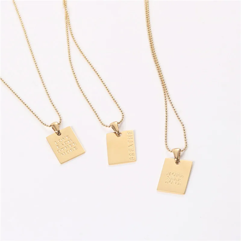 

Wholesale 18k Gold Plated Stainless Steel Dainty Jewelry Rectangle Square Pendant Necklace Love Letter Sweet Necklace, As picture