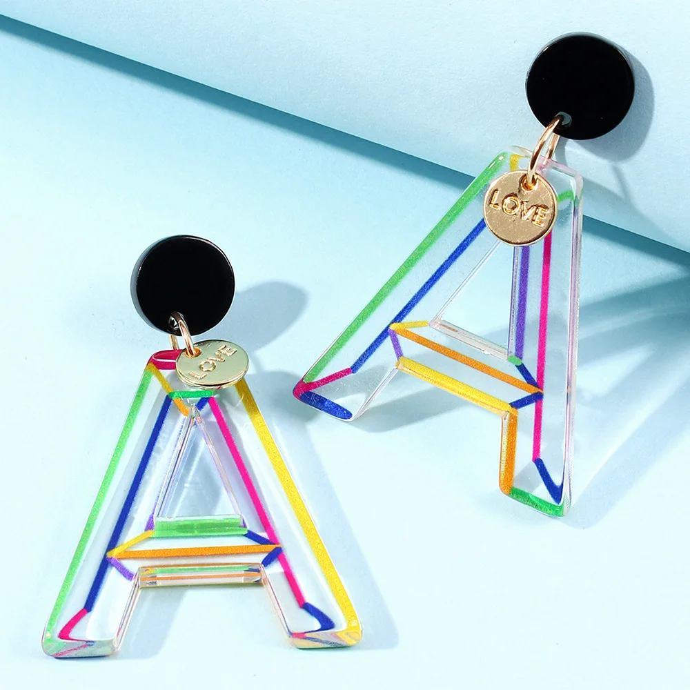 

Fashion Acetate Letter Earrings Colorful Geometric Leaf Ear Cuff Drop Earring Cute Korean Ear Stud Acrylic Earrings Women