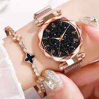 

Luxury Mesh Ladies Clock Magnet Buckle Starry Diamond Geometric Surface Casual Dress Quartz Wristwatch Women Watches Rose Watch