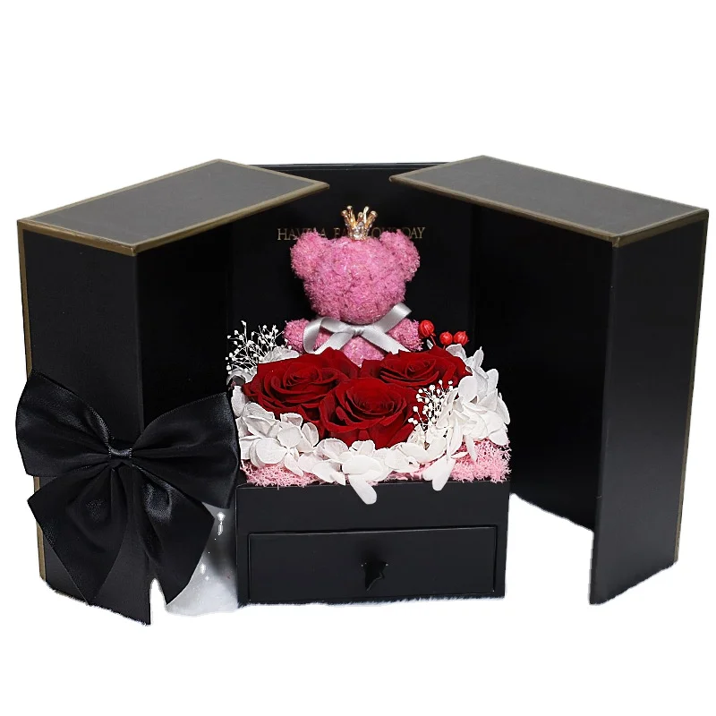 

Bear Valentine's Day Valentinos Rose Box Nice Gifts Wife Sweet Artificial Flower Preserved Flower Mother's Day