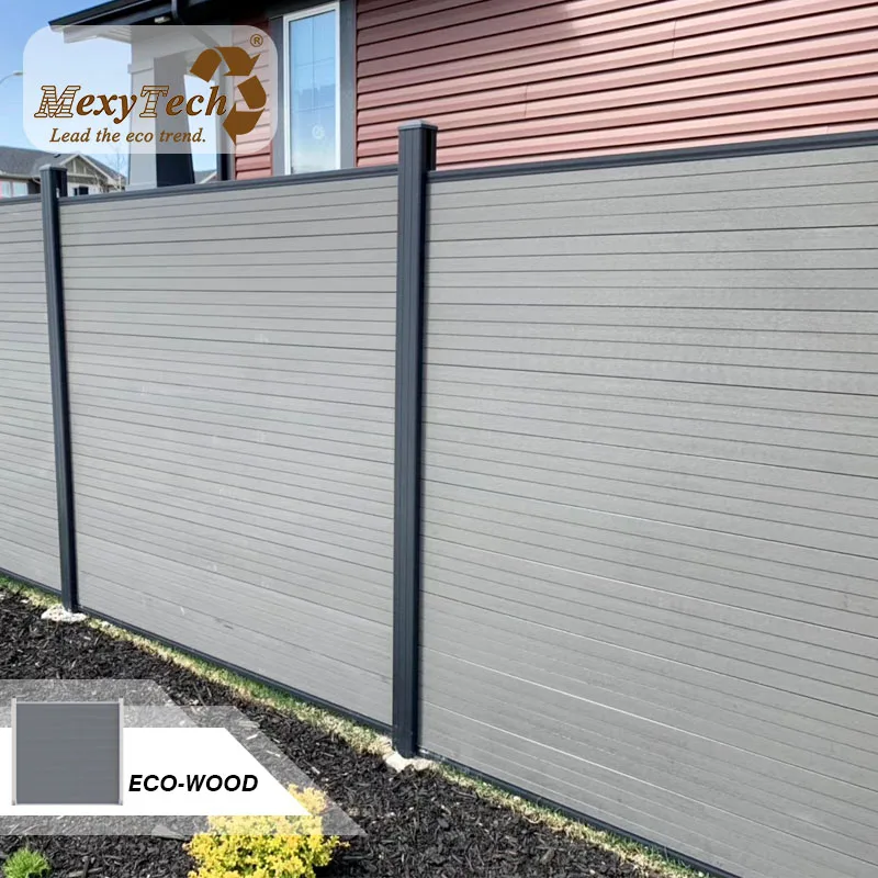 

Nice WPC fence aluminum post pattern better than pvc plastic fences, Teak/coffee/ dark gray