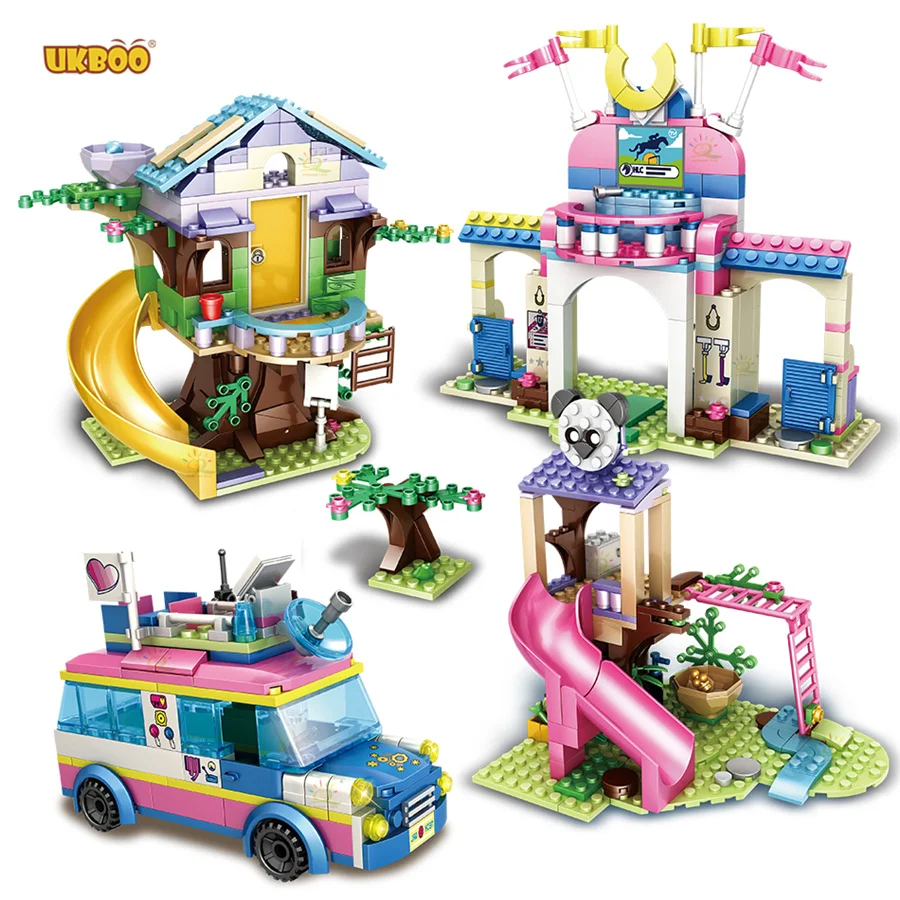 

UKBOO 664pcs Fun Amusement Park 4in1 Girl Figures Truck Slide Castle Girl Friend Gift Toy Building Block