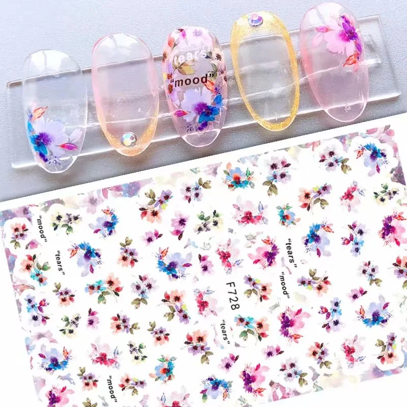 

F728-733 Beautiful Flowers Nail Art Decoration Watercolor Sticker 3D Custom Nail Art Sticker For Nails, Colorful