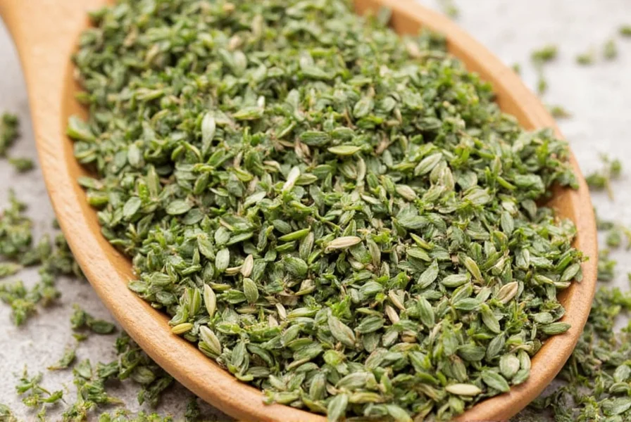 Fresh and dried thyme sprigs side by side