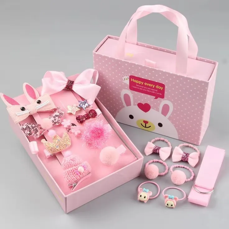 

MIO 18pcs/set Gift Box For Kids Girls Hair Accessories Cute Little Princess Bow Flower Hair Clip Elastic Hair Ties Sets Handmade