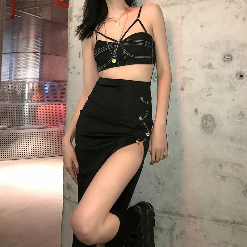 

YM194 Summer Sexy Fork Elastic Waist Leisure Fashion Straight Skirt Party 2021 New Women's Skirt