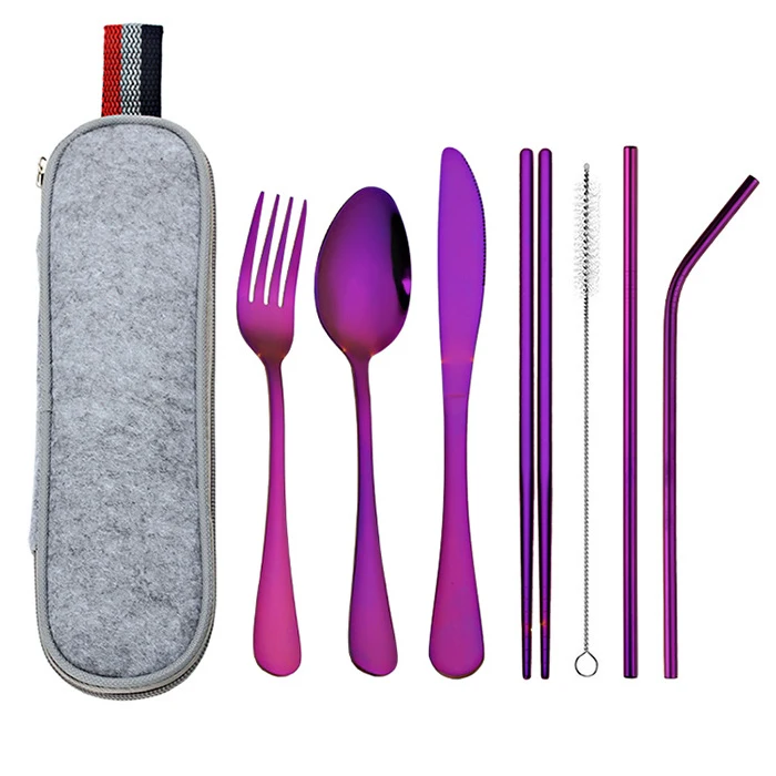 Stainless Steel Travel Camping Cutlery Knife Fork Spoon Chopsticks Set With Case,Lunch Box Utensils, Portable Silverware Set