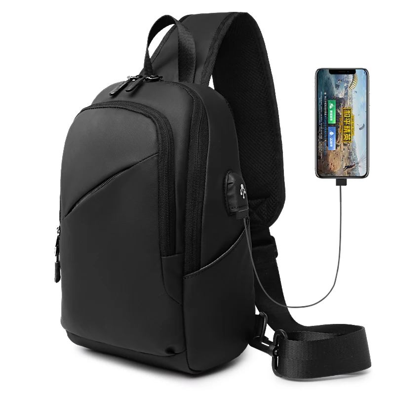

2020 New design black nylon men crossbody chest bag tactical chest bag with custom logo