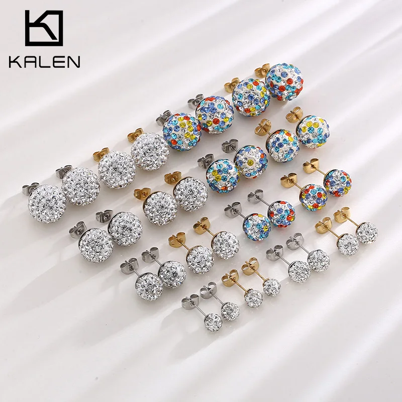 

Kalen 14mm Rainbow Crystal White Mud Classic Stainless Steel Ball Earrings