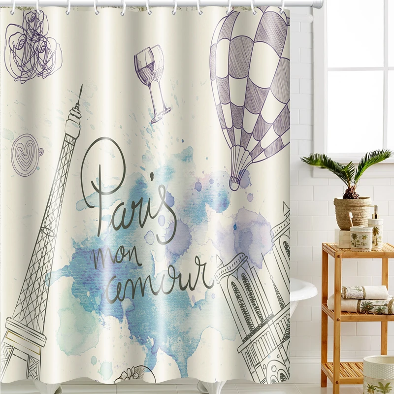 

100% Polyester Custom Made Printing 90 GSM Waterproof Shower Curtain for Bathroom, Customized color