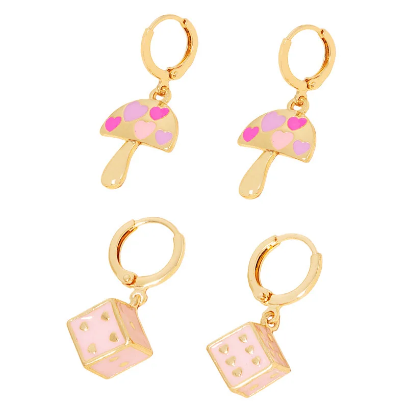 

Korea Y2K Jewelry 2021 New Summer Fashion Simple Dice Heart Mushroom Dangle Earrings Gold Huggie Earrings Women, Like picture