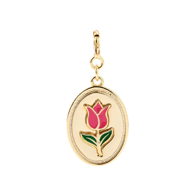 

Daidan Pink Oval Pendant 925 Epoxy Enamel Charms Silver Rose Flower 18K Gold Plated Jewelry Pendants