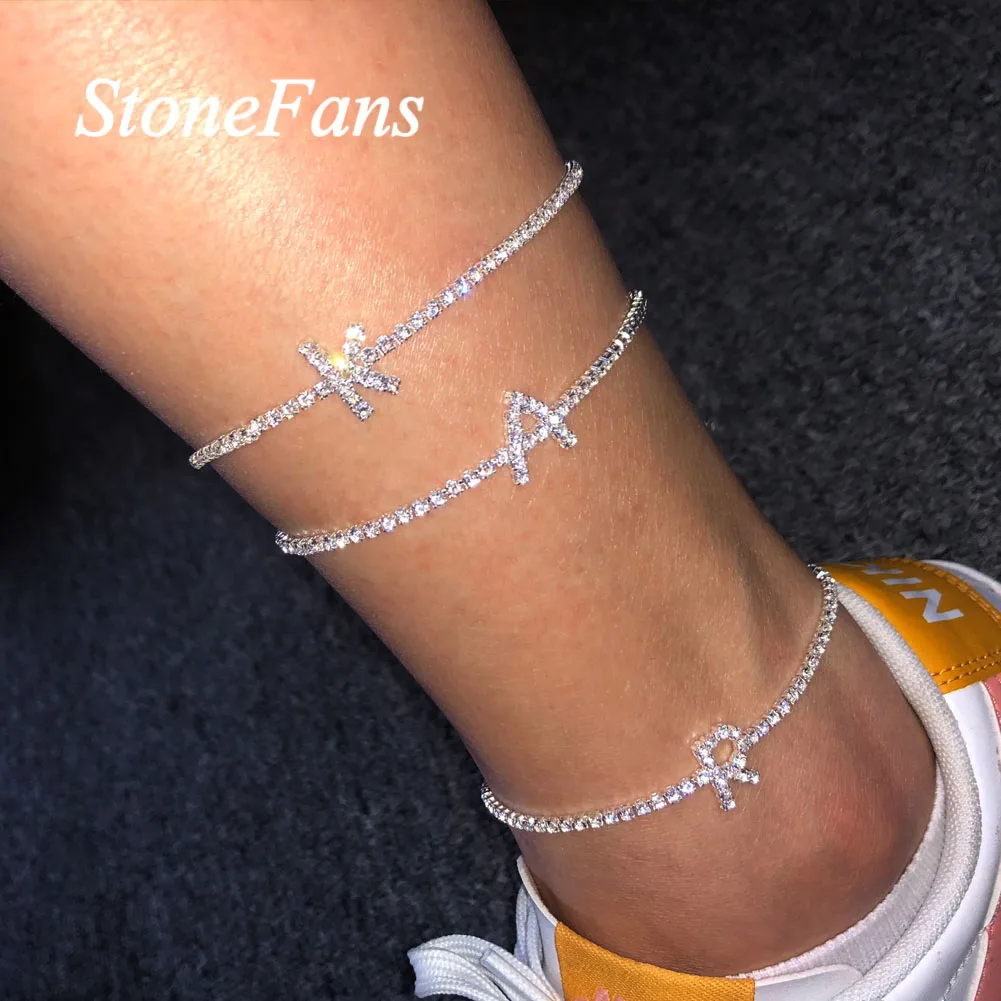 

New 26 Letter Name Anklet Personality Tennis Bracelet Letter Foot Chain Foot Jewelry, Silver color