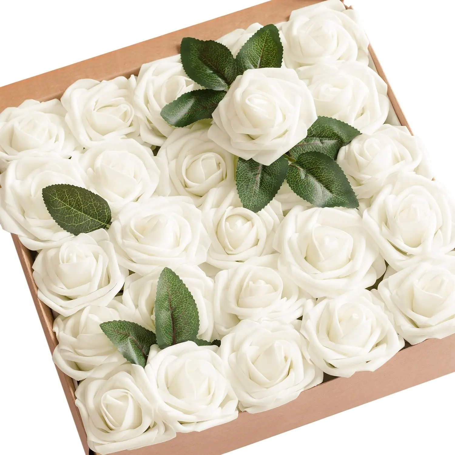 

Artificial Rose Flowers Combo 25PCS Foam white Roses w/Stem for DIY Wedding Bouquets Centerpieces Party Home Decorations