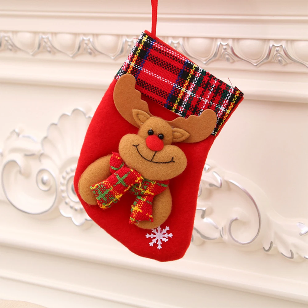 

Newbility 12*16*9cm flannelette santa deer bear snowman xmas Christmas socks gift bags, Red