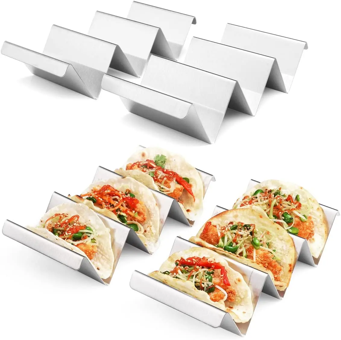 

Dishwasher Holds 3 Tacos Taco Stand Up Holder Stainless Steel Taco Holder, Silver