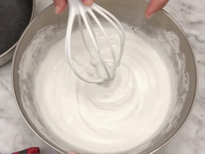 Whipping egg whites to glossy peaks for homemade marshmallow fluff