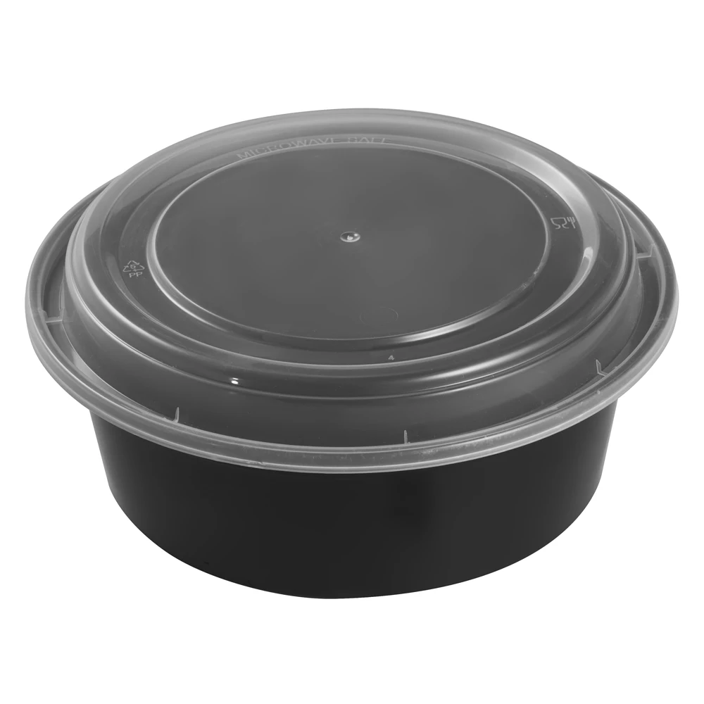 

32OZ BPA Free Safe Reusable Disposable Round Plastic Microwave Meal Prep Food Containers/Lunch Box With Lid, Base:black, lid:clear or customized