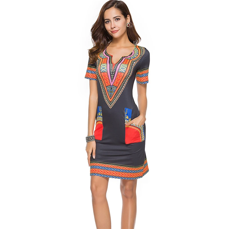 

Womens Bohemian African Dashiki Skirts Traditional Tribal Festival Mini Dresses Women Ethnic Printing Skinny Dress