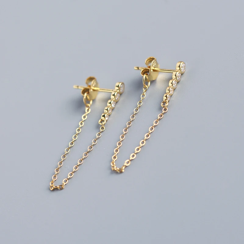 

18k gold plated zircon long 925 sterling silver row of diamond tassels all-match hot selling popular jewelry hoop earrings
