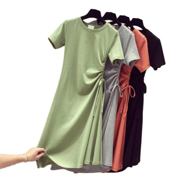 

Green dress women's summer dress slim waist drawstring medium length A-line skirt women