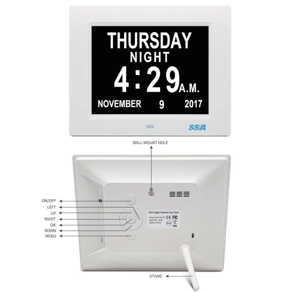 

Digital desk and moving clock for elders with alarm function and calendar