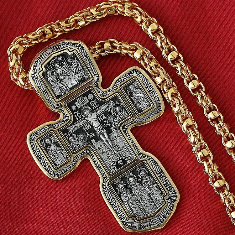 

Russian Design Orthodox Cross Pendant Necklace Christian Jesus Byzantine Cross Necklace, Picture