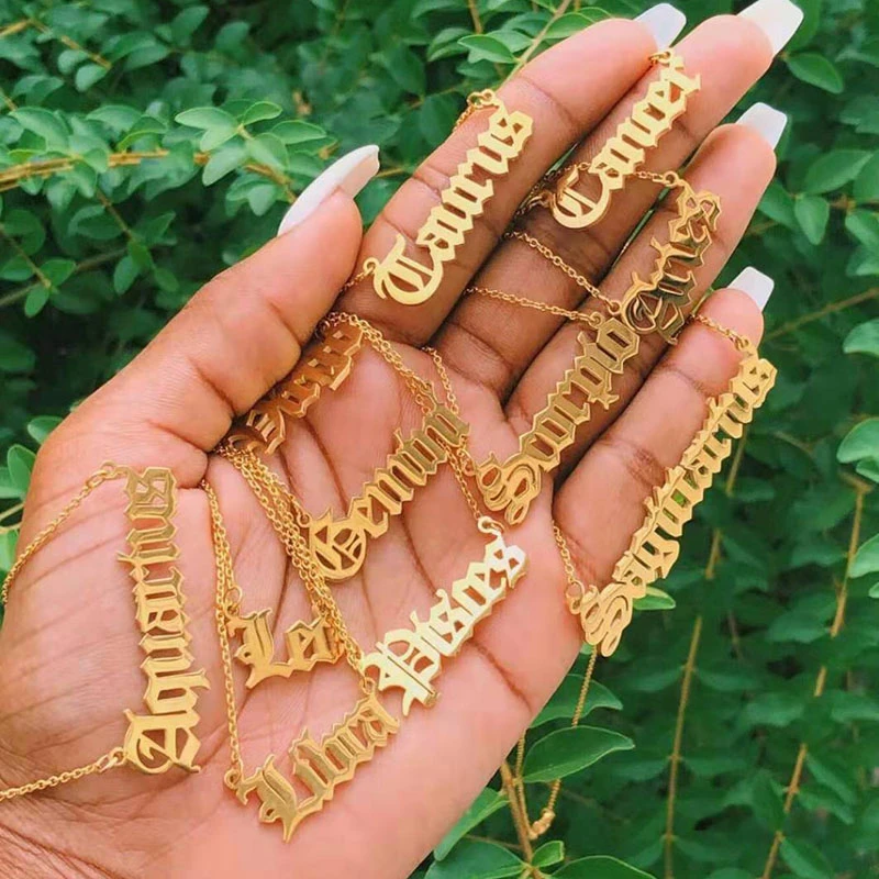 Modalen Nameplate Constellation Pendants Wholesale 12 Gold Stainless Steel Sign Zodiac Necklace