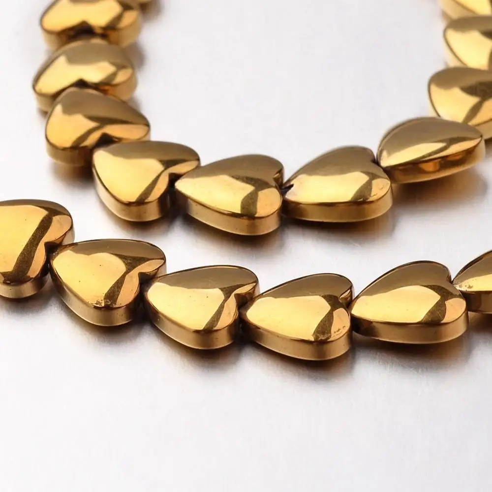 

PandaHall 8mm Heart Golden Plated Non magnetic Synthetic Hematite Bead