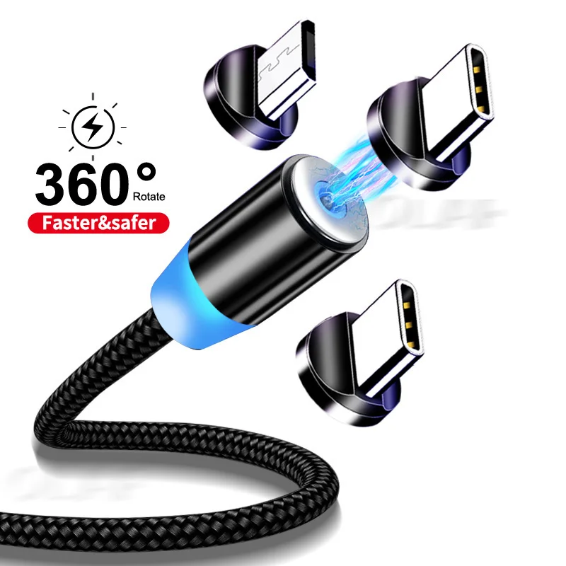 

Magnetic charging cables 3 in 1 Fast Charging Cable 2A 2.4A 3A 5A Cords 3ft 6ft Micro Type-c 8Pin Line Mobile Charging Cables, Black, blue, red