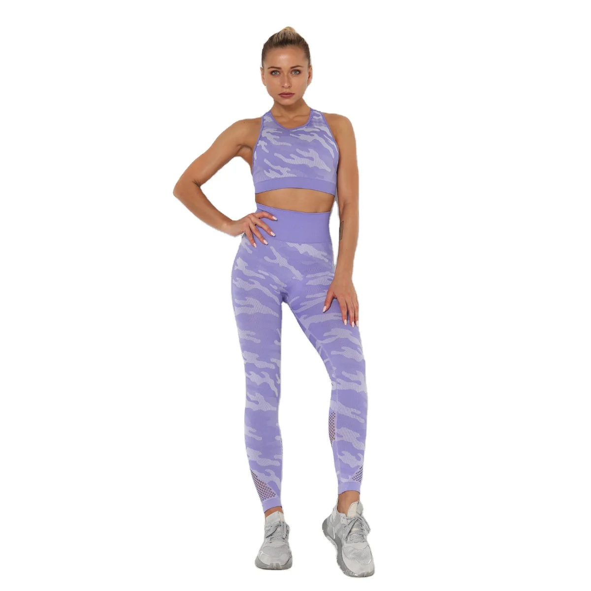 

New arrival best selling Europe 2020 new women's mesh camouflage seamless slim yoga sports suit, 6 color