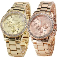 

3914 2020 Newest Design Geneva Date Quartz Wrist Watch Female Crystal Three Eyes Lady Ladies Watch
