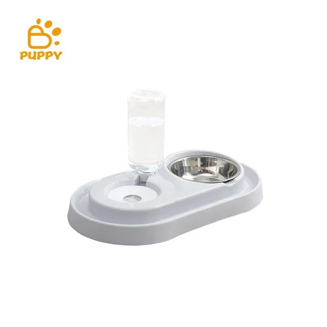 

New design Double Plastic Stainless Steel Food bowl pet food bowl automatic water feeder, Pink, grey, blue