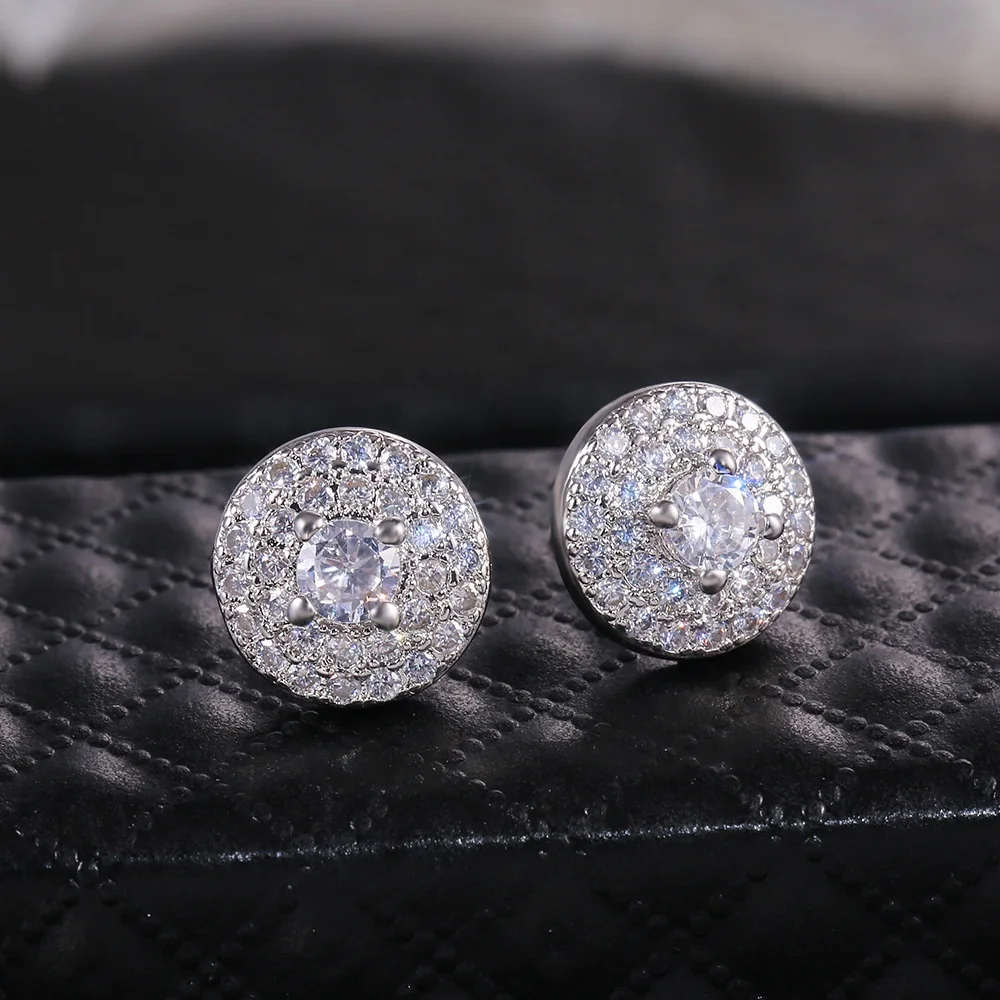 

Cute Crystal Round Earrings Silver Color White Zircon Stone Wedding Stud Earrings For Women Ear Studs Vintage Jewelry, Picture shows