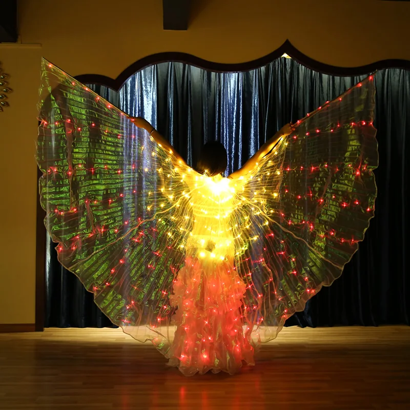 NIUXICH Ailes de danse du ventre Costume de danse du ventre Ailes d'Isis lumineuses avec bâton télescopique Pour adultes 216 lumières LED 