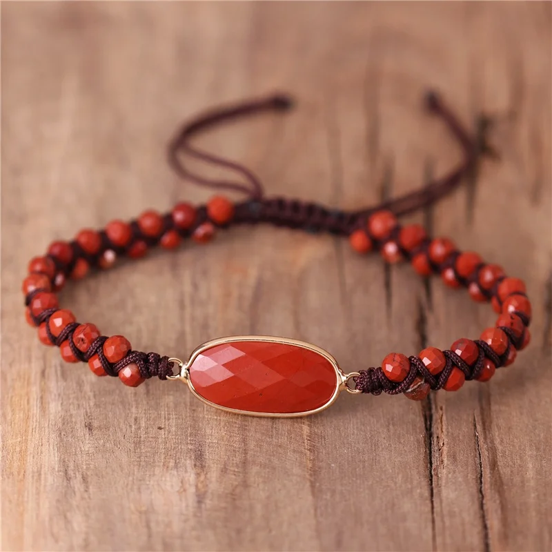 popular jewelry Natural Stone Charm Red Jasper String Braided Strand Bracelets Friendship Wrap Bracelet Femme Women Jewelry Wholesale Dropship