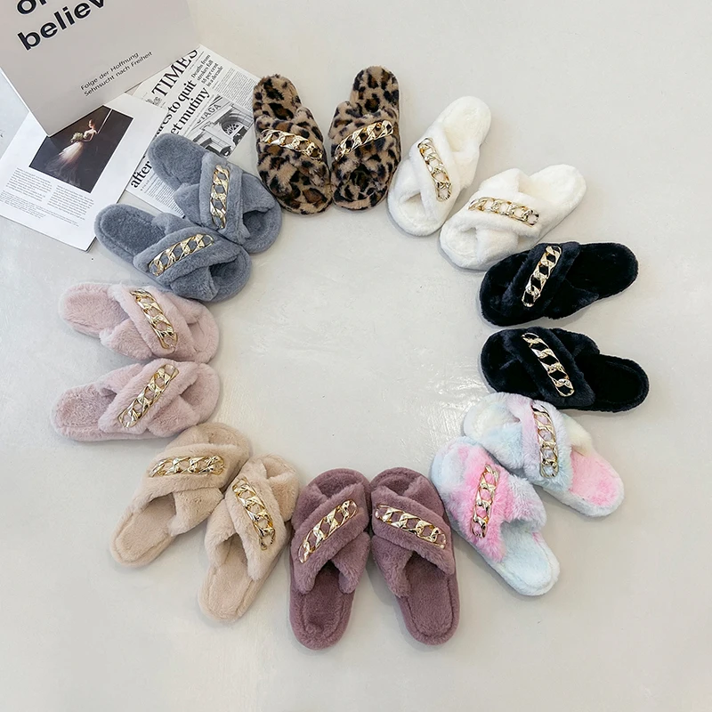 

Women Home Slippers Winter Warm Shoes Woman Slip on Flats Slides Female Faux Fur Slippers 36-43 wholesale, Red,blue ,green ,orange ,brown
