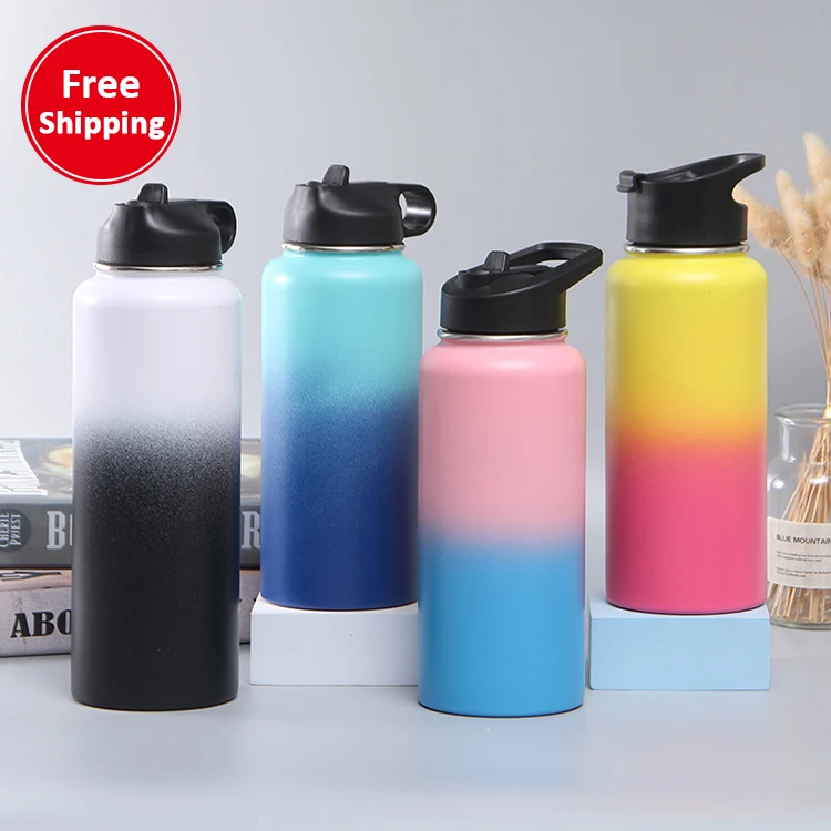 

Free shipping wholesale camping sport insulated stainless steel 18oz 32oz 40oz vacuum flask water bottle with straw, Starlight