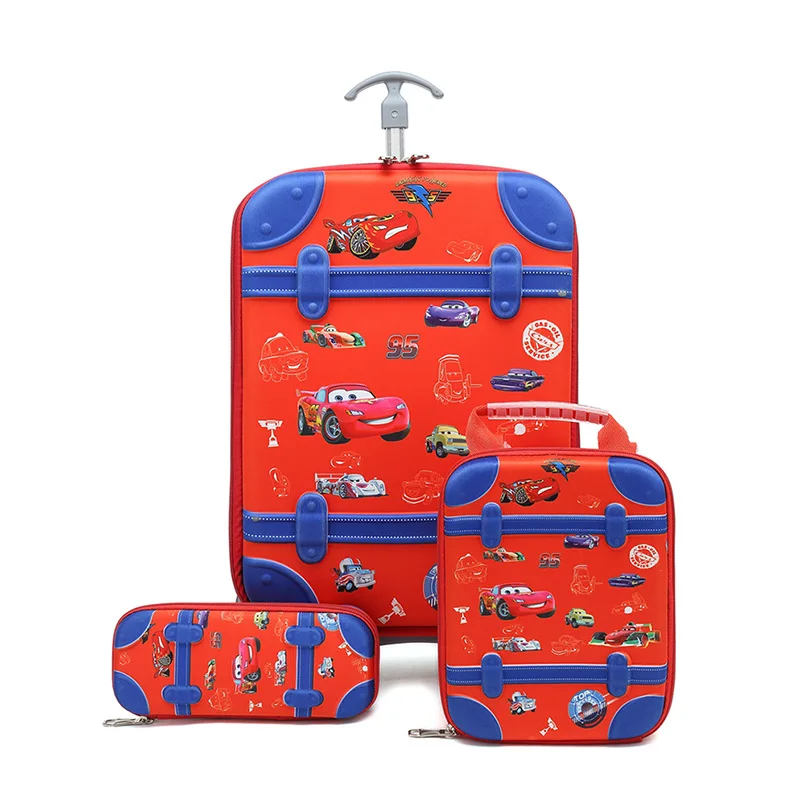 

3D trolley kids school bag set with lunch backpack bag and pen bag, Pms color
