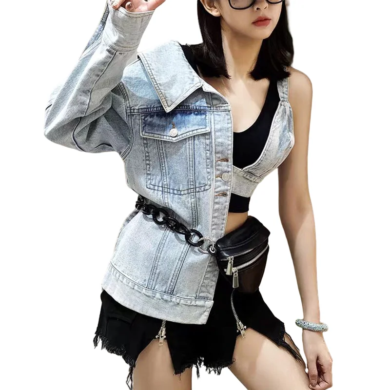 

Custom Ladies Sexy Fall Plus Size Coats Denim Jean Blue Girl Life Casual Outdoor