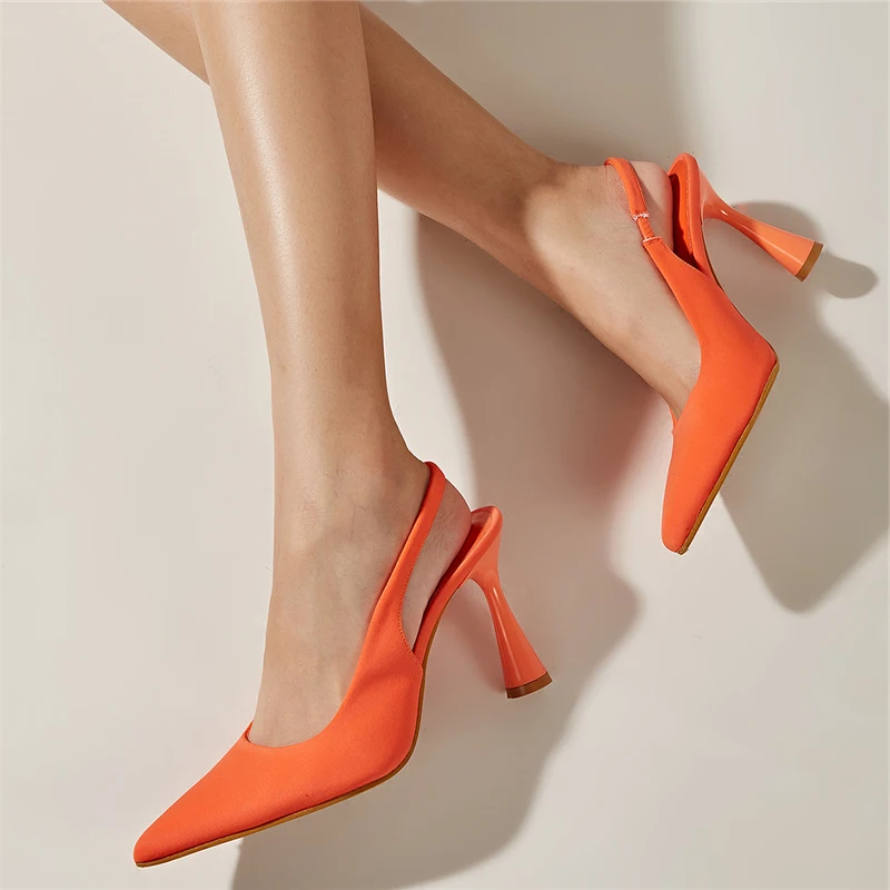 

New Arrival Fashion Orange Women Sandals Heel Casual Dress Shoes Pointed Toe High Heel Mules Ladies Sexy Pumps sandals