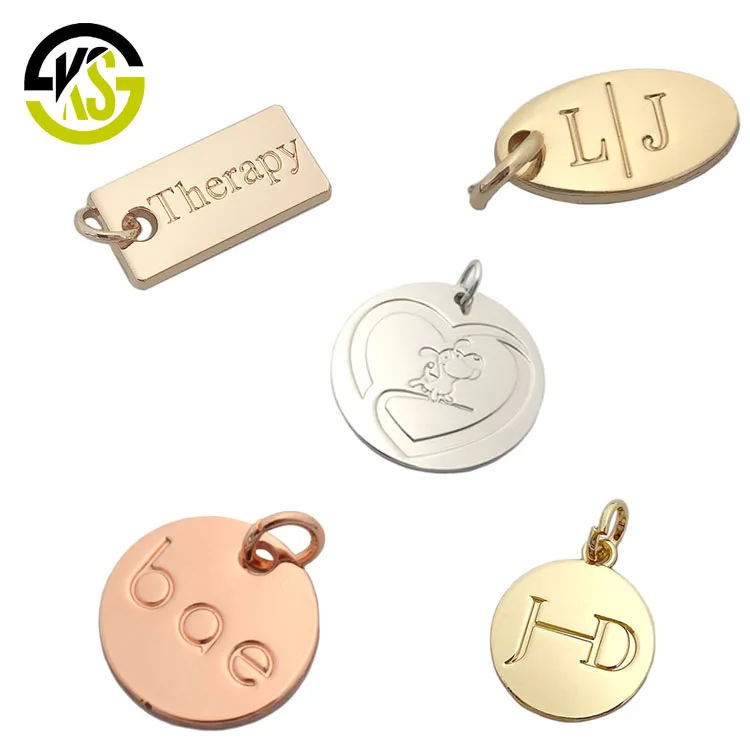 Personal logo custom engraved metal logo charm beads jewelry tags for bracelet