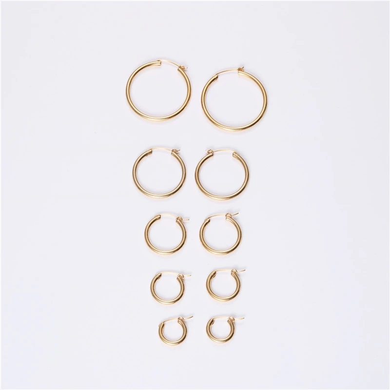 

Minimalist Stainless Steel Jewellery 2mm Simple Thin Big Huggie Hoop Geometric Earrings, Gold, silver, rose gold color