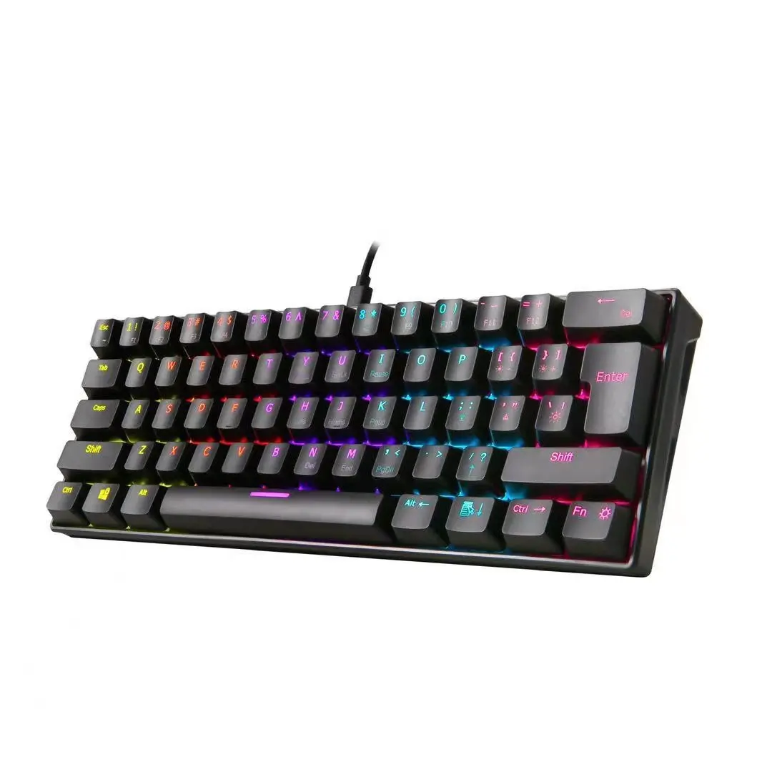 

RGB ergonomic wired wireless dual-mode gk61 mechanical gaming keyboard, Black