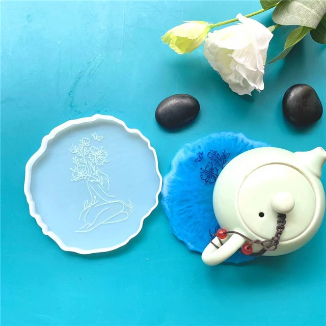 

J182 Free Sample DIY Shiny Resin Beauty Flower Female Body Irregular Silicone Coaster Mold