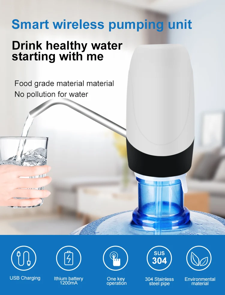 
Dispenser Water Bottle USB Charging Automatic Water Pump Drinking Portable Electric Water Bottle Pump 