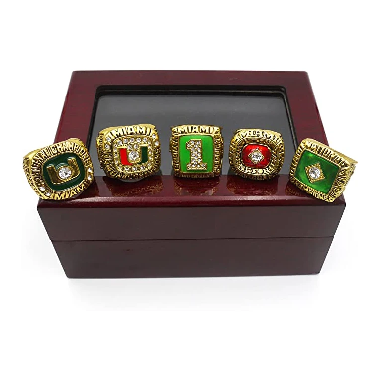 

Wholesale 1983 1987 1989 1991 2001 Miami Hurricanes Championship Ring Set wooden box for Fan Men Gifts