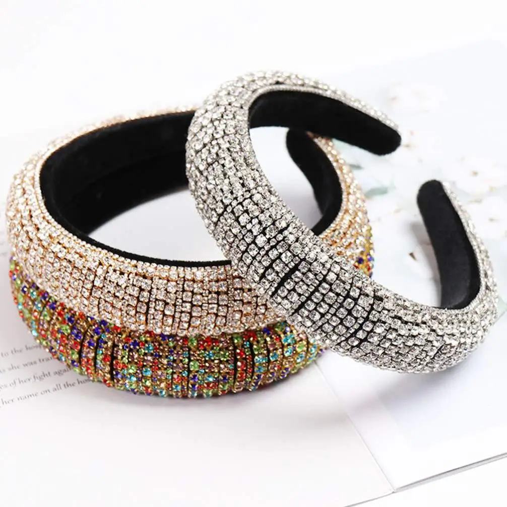 Luxury Thick Rhinestone Diamond Headband Crystal Bling Women Padded