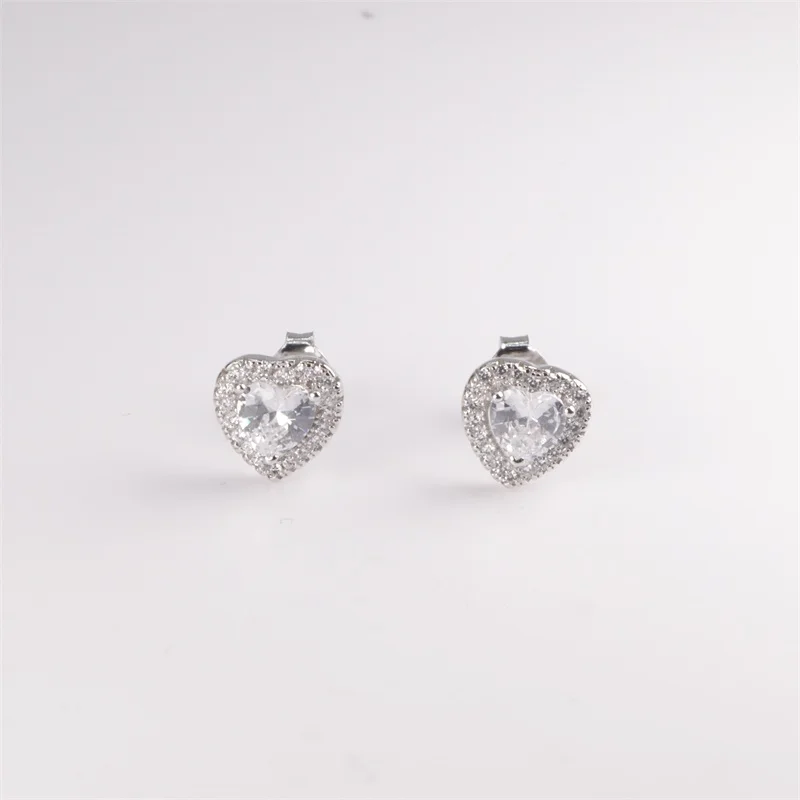 

Top Sale Sterling Silver 925 Heart Diamond White Gold Plated Stud Earrings