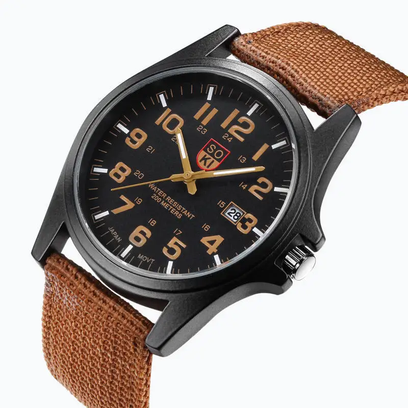 

SOKI men's military brand SOKI casual fashion woven nylon strap calendar sports quartz watch factory supply electronic watch